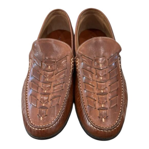 Johnston & Murphy Men’s Chestnut Brown Leather Slip-on Woven Loafers 9.5